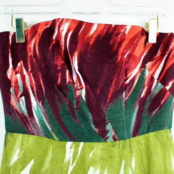 Milly Watercolor Print Strapless Linen Sheath Dress - Picture 3 of 6